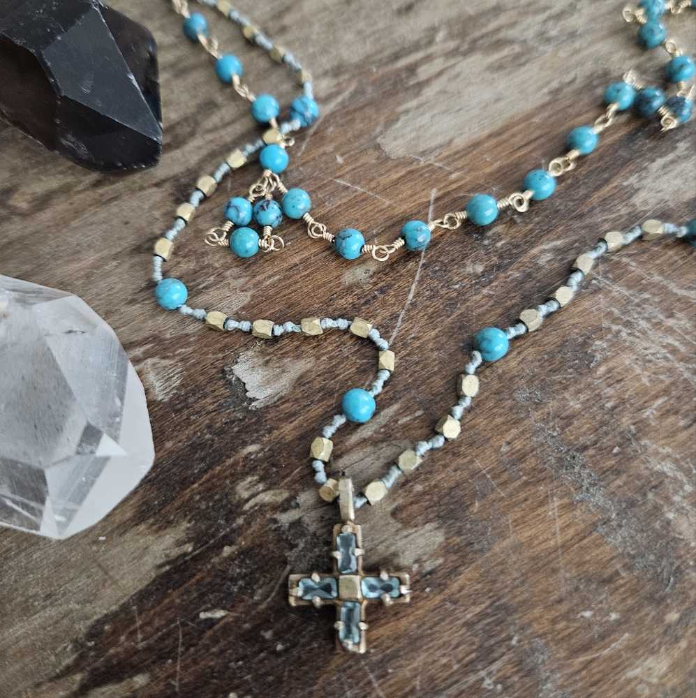 wendy mink cross bead beaded gemstone boho spiritual rosary indie chain necklace